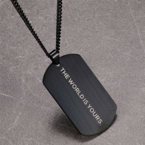Stainless Steel Name Picture Engraved Necklace – Black