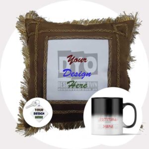 Design Your Own Customized Gift Combo (Brown Cushion + Magic Mug + Key-chain)