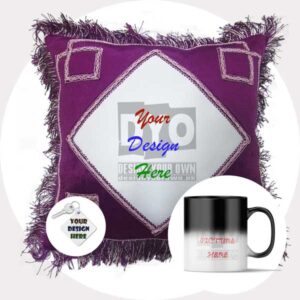Design Your Own Customized Gift Combo (Maroon Cushion + Magic Mug + Key-chain)
