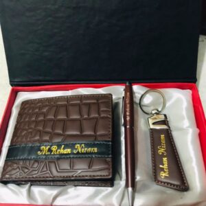 Name Printed Wallet Keychain And Pen – With Gift Box