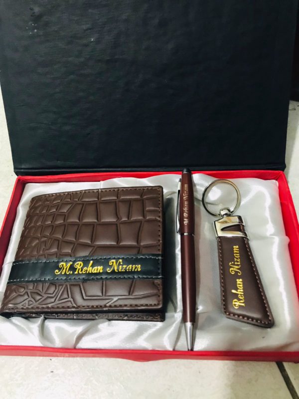 Name Printed Wallet Keychain And Pen – With Gift Box