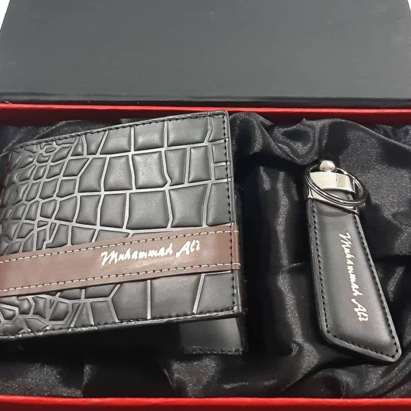 Name Printed Wallet And Keychain – With Gift Box