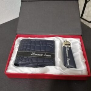 Name And Long Wallet With Gift Box – In Black Color