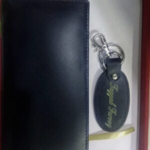 Name And Long Wallet And Keychain With Gift Box – In Black Color