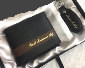 Customized Name Engraved Wallet + Keychain With Gift Box