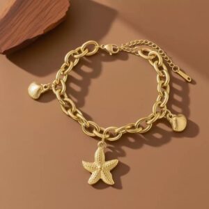 Starfish Seashell Charm Bracelet – Stainless Steel