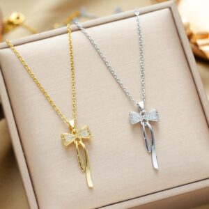 Silver & Gold Bow Necklace – Stainless Steel