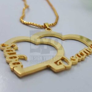 Personalized Name Necklace – Double Heart Design