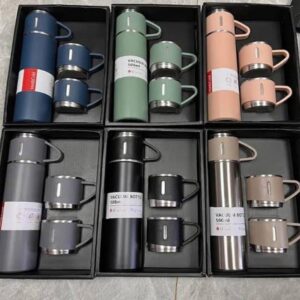 Stainless Steel Vacuum Flask Set – 500ml Double Wall Thermos with Double Lids